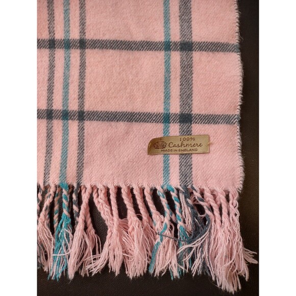 100% Cashmere Scarf Pink Plaid Tartan Made In England Classiccore 64 x 11.5 In - Picture 7 of 8